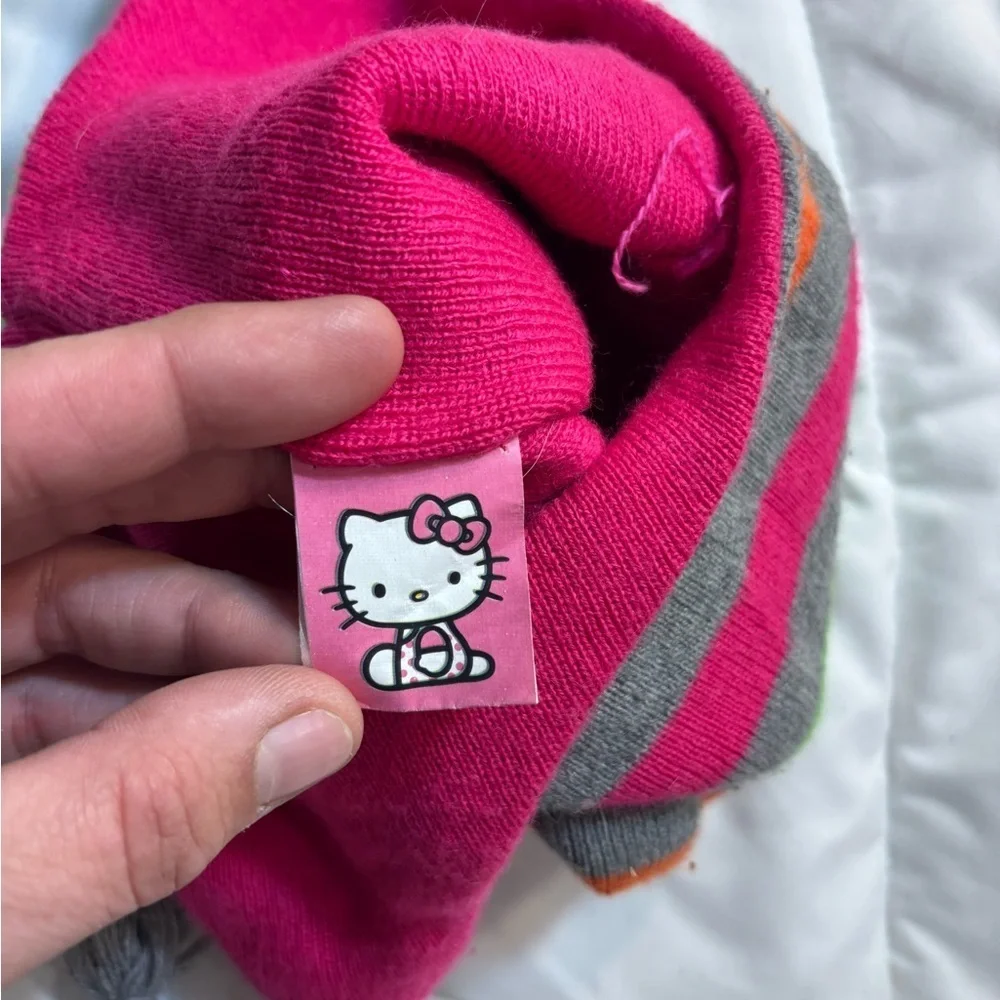 Hello Kitty by Sanrio Beanie Hat with Pom Tassels 2013 Girls Knit Embroidered